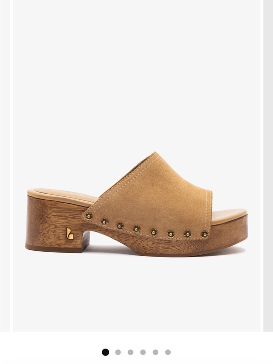 Larroude Shoes - Larroude Tan Suede Platform Clog Mule with Stud Accents